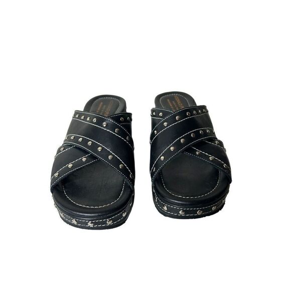 Donald J Pliner 6.5 M Black Studded Leather Platform Wedge Slides Comfort Italy - Picture 3 of 8